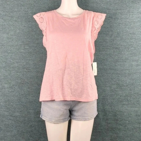For Kitty Rescue! Maison Jules Tee, With Eyelet Trim Cap Sleeves NWT! - Picture 1 of 11